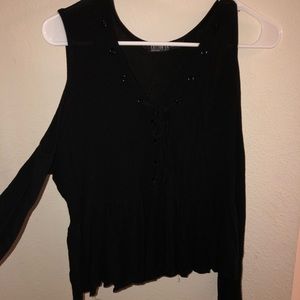 Long sleeve open shoulder top